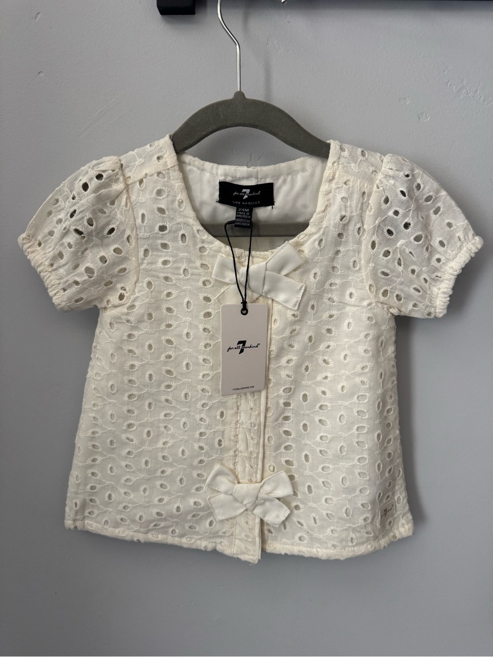 7 For All Mankind Toddler Girls Cream/Off-White Eyelet Top